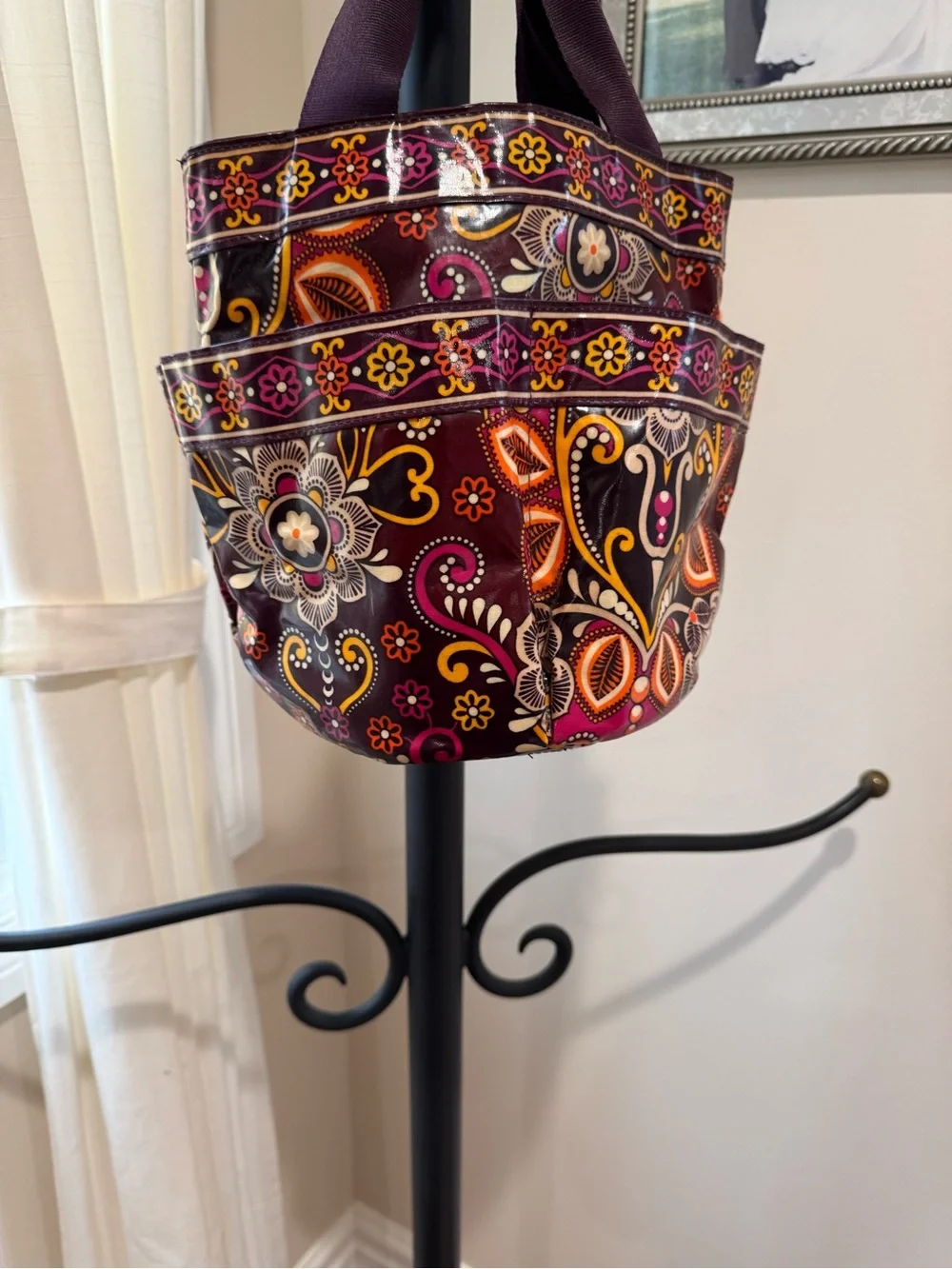 Vera Bradley Floral Patent Tote Purple Pink Orange Bucket Purse Safari Paisley
